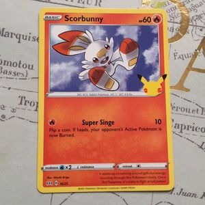 Scorbunny, non holographic Pokémon card.